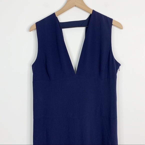 Halston Heritage Navy Blue Plunge Neck Jumpsuit - Picture 3 of 5